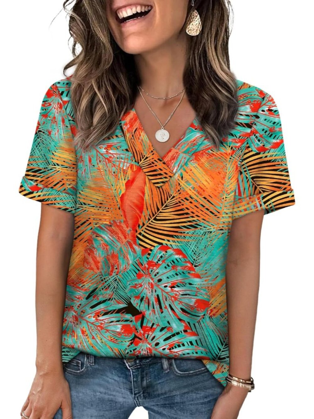 🆕Women's Multi Colour Tops Short Sleeve Basic Casual V Neck T Shirts Trendy